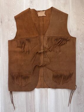 Vintage Suede Fringe Vest in Brown